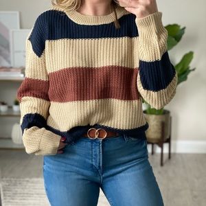 🆕 Knitted Long Sleeve Round Neck Stripe Sweater